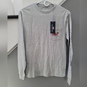 Vineyard Vines Crew Neck Football Tee Men's XSmall Gray Long Sleeve 100% Cotton